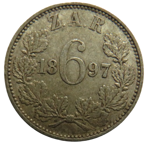 1897 South Africa Z.A.R Silver Sixpence Coin
