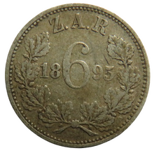 Load image into Gallery viewer, 1895 South Africa Z.A.R Silver Sixpence Coin
