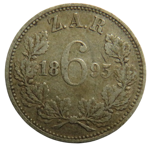 1895 South Africa Z.A.R Silver Sixpence Coin