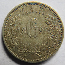 Load image into Gallery viewer, 1892 South Africa Z.A.R Silver Sixpence Coin
