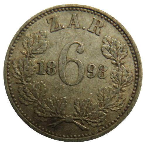1893 South Africa Z.A.R Silver Sixpence Coin