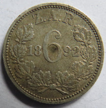 Load image into Gallery viewer, 1892 South Africa Z.A.R Silver Sixpence Coin
