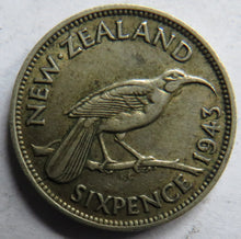 Load image into Gallery viewer, 1943 King George VI New Zealand Silver Sixpence Coin
