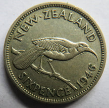 Load image into Gallery viewer, 1946 King George VI New Zealand Silver Sixpence Coin
