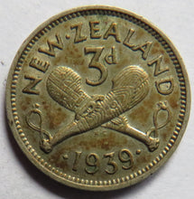 Load image into Gallery viewer, 1939 King George VI New Zealand Silver Threepence Coin

