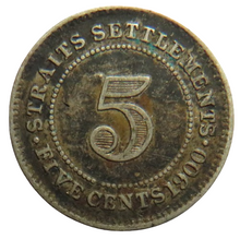 Load image into Gallery viewer, 1900 Queen Victoria Straits Settlements Silver 5 Cents Coin
