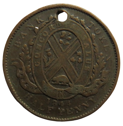 1844 Province Of Canada Bank Of Montreal Halfpenny Bank Token