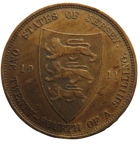 1911 King George V States of Jersey 1/24th of a Shilling Coin