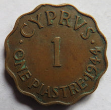 Load image into Gallery viewer, 1944 King George VI Cyprus One Piastre Coin
