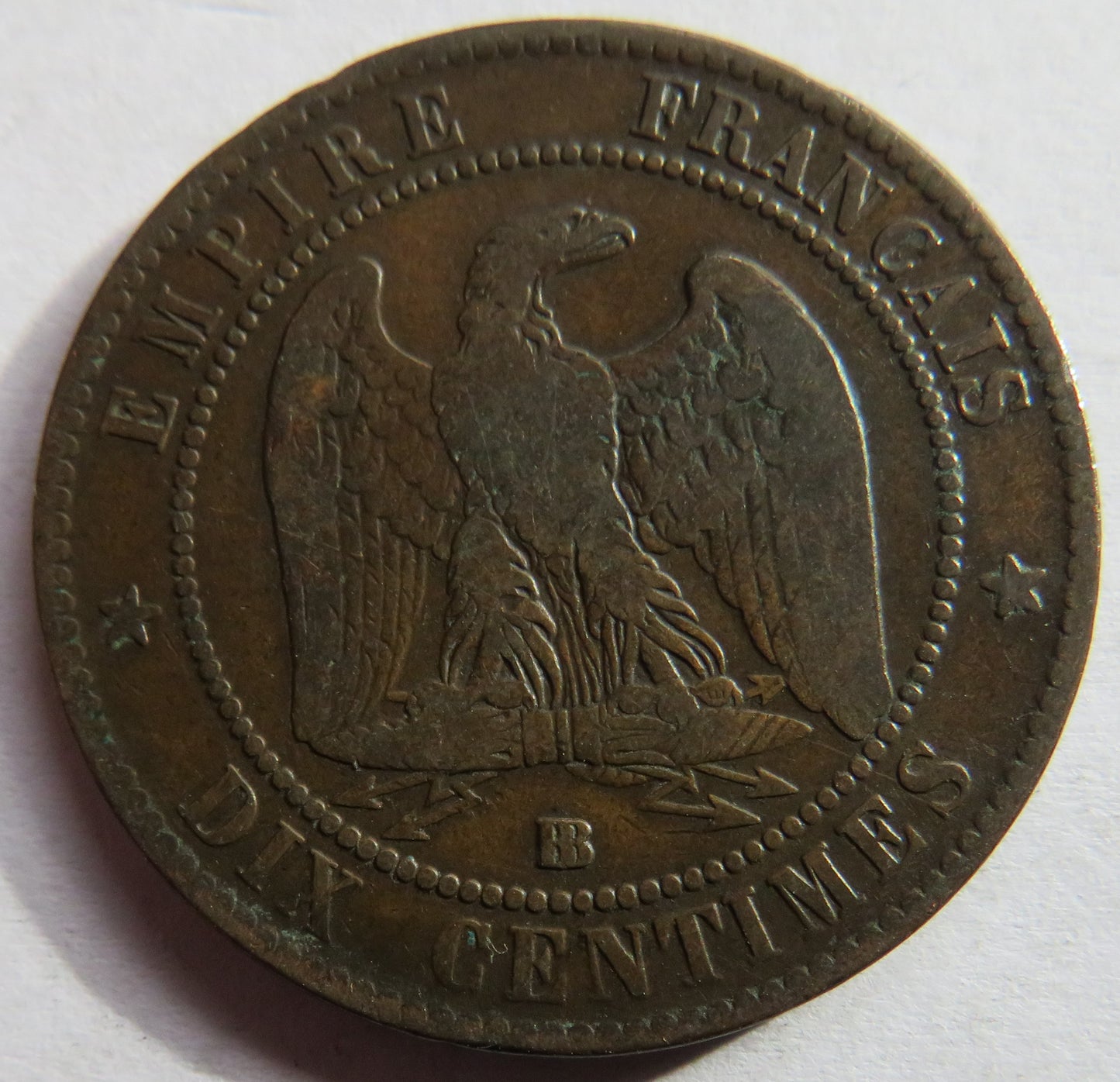 1861-BB France Napoleon III 10 Centimes Coin