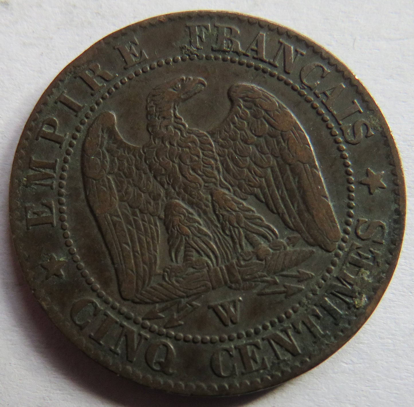 1855-W France Napoleon III 5 Centimes Coin