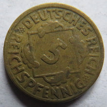 Load image into Gallery viewer, 1924-J Germany 5 Reichspfennig Coin
