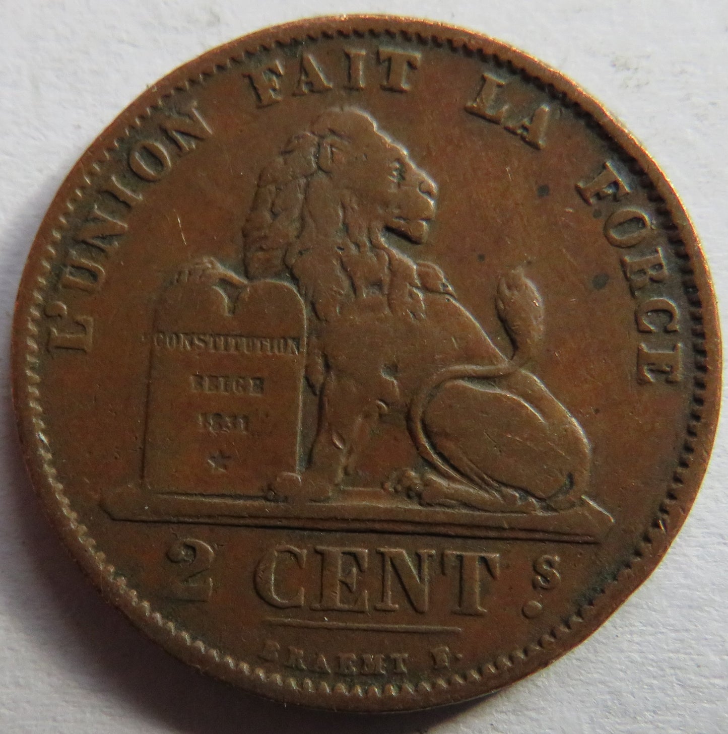1876 Belgium 2 Centimes Coin
