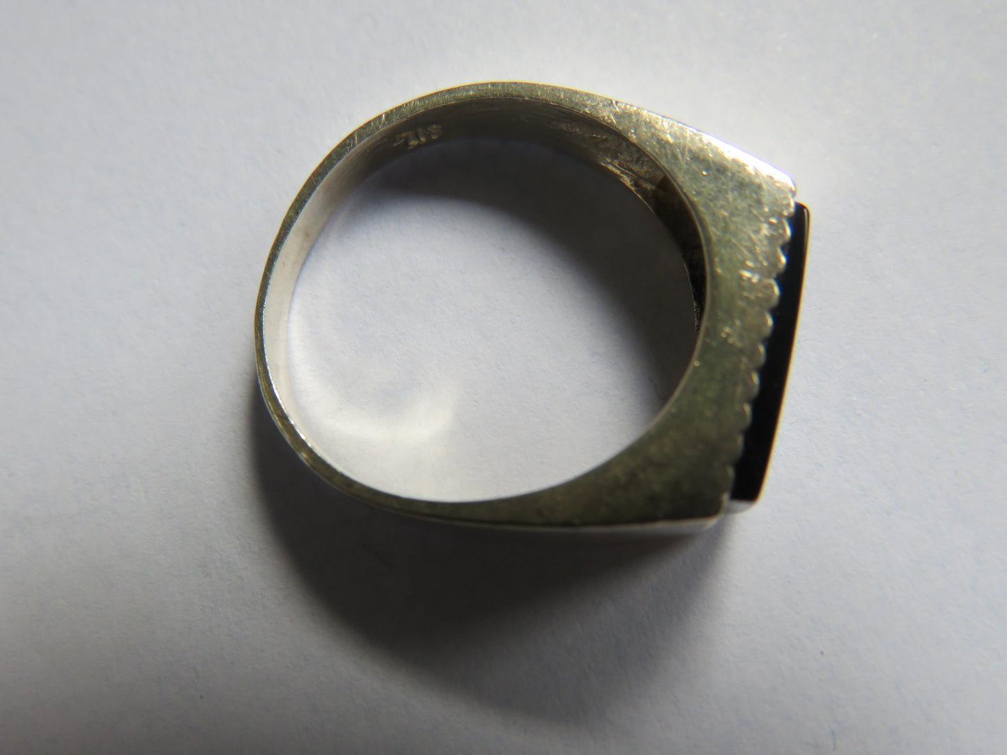Vintage Silver & Black Stone Ring - Size P