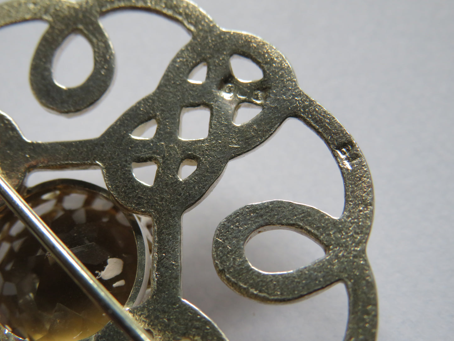 Very Nice Sterling Silver & Citrine Celtic Scottish Brooch Good Sized Brooch