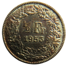 Load image into Gallery viewer, 1953 Switzerland Silver 1/2 Franc Coin
