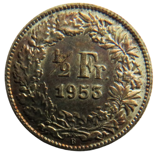 1953 Switzerland Silver 1/2 Franc Coin