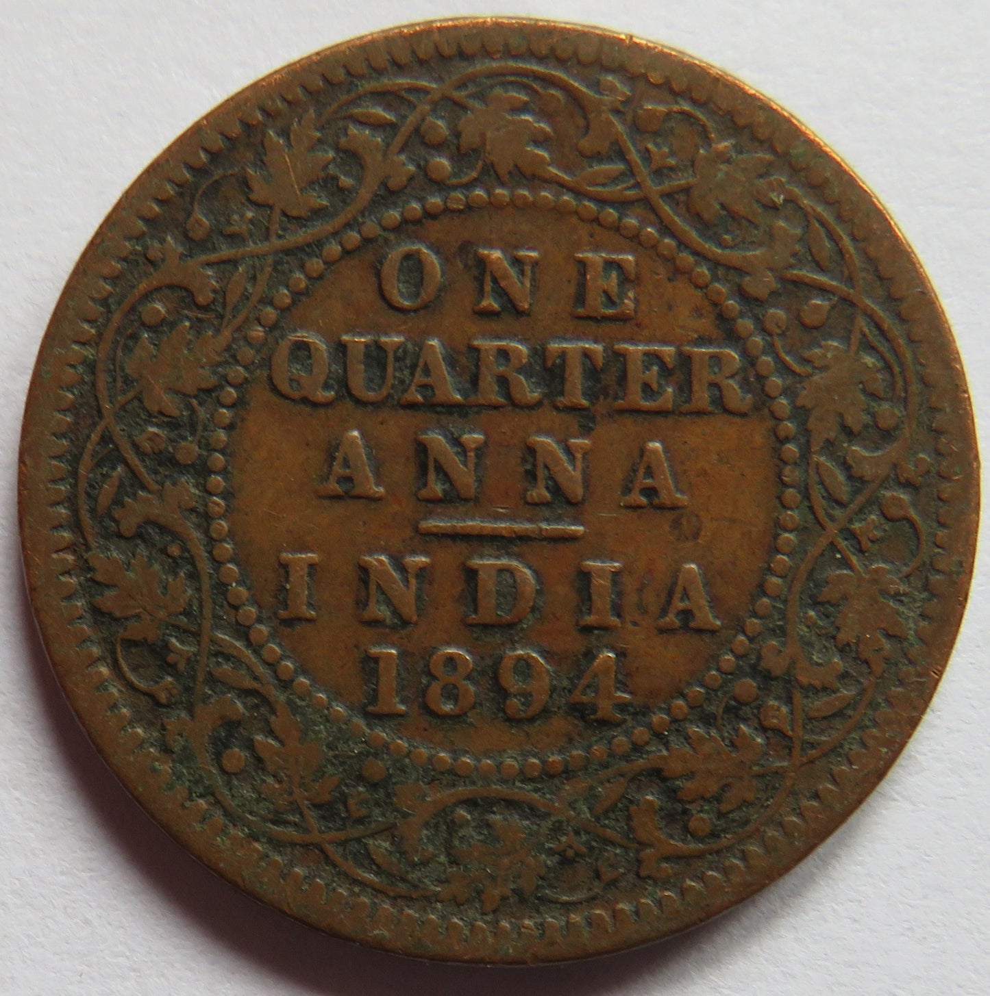 1894 Queen Victoria India 1/4 Anna Coin