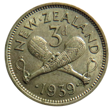 Load image into Gallery viewer, 1939 King George VI New Zealand Silver threepence Coin
