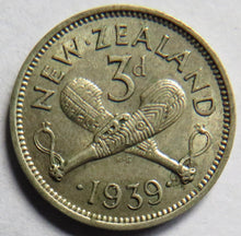 Load image into Gallery viewer, 1939 King George VI New Zealand Silver threepence Coin
