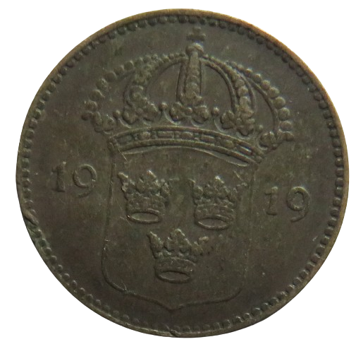1919 Sweden Silver 10 Ore Coin