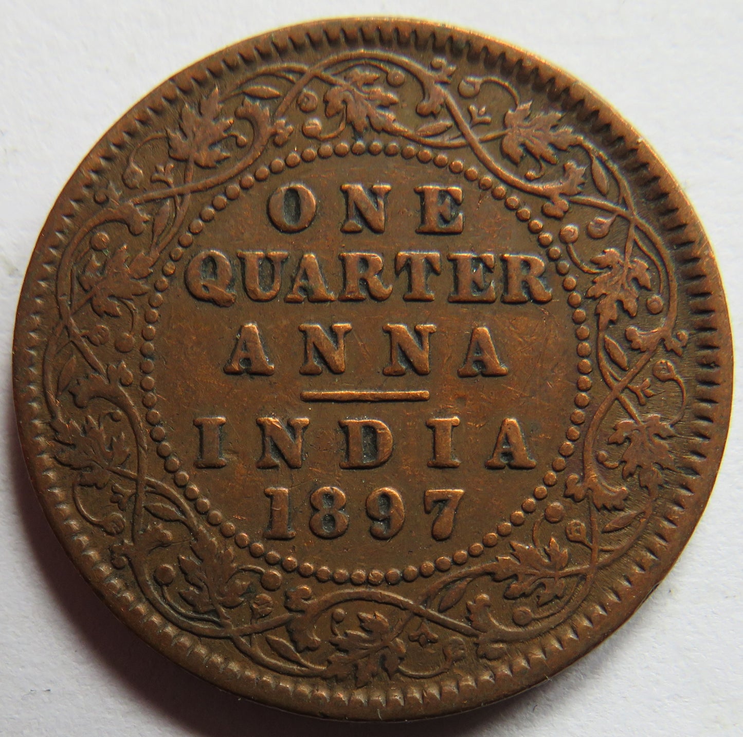 1897 Queen Victoria India 1/4 Anna Coin