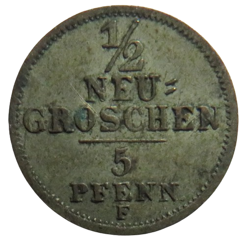1856 German States Saxony-Albertine 1/2 Neu-Groschen Coin