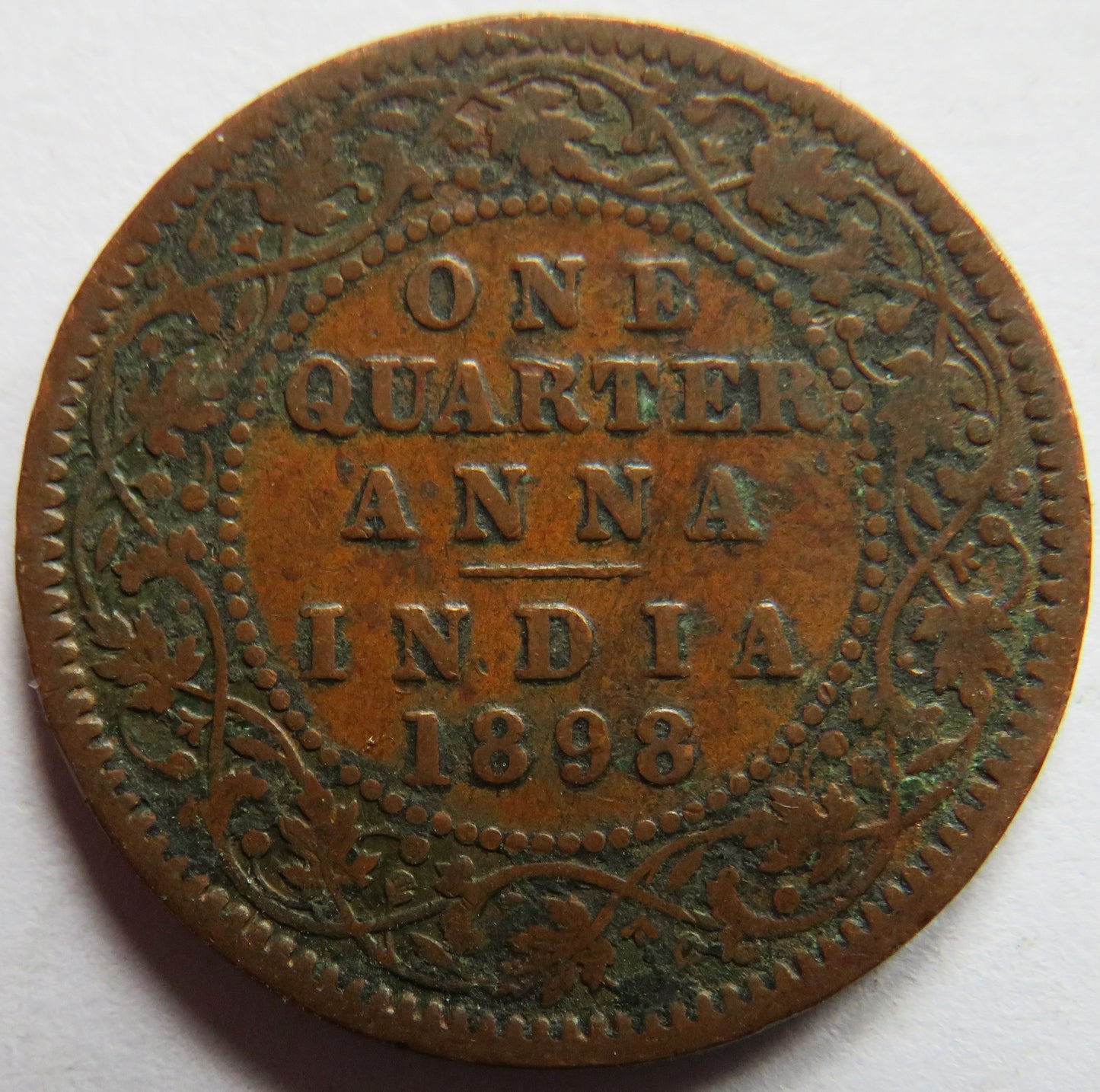 1898 Queen Victoria India 1/4 Anna Coin