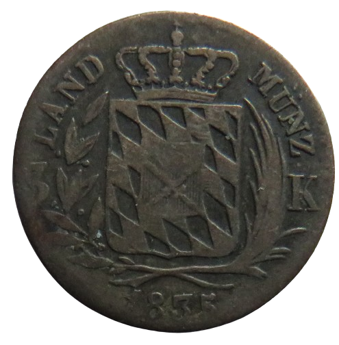 1835 German States Bavaria 3 Kreuzer Coin
