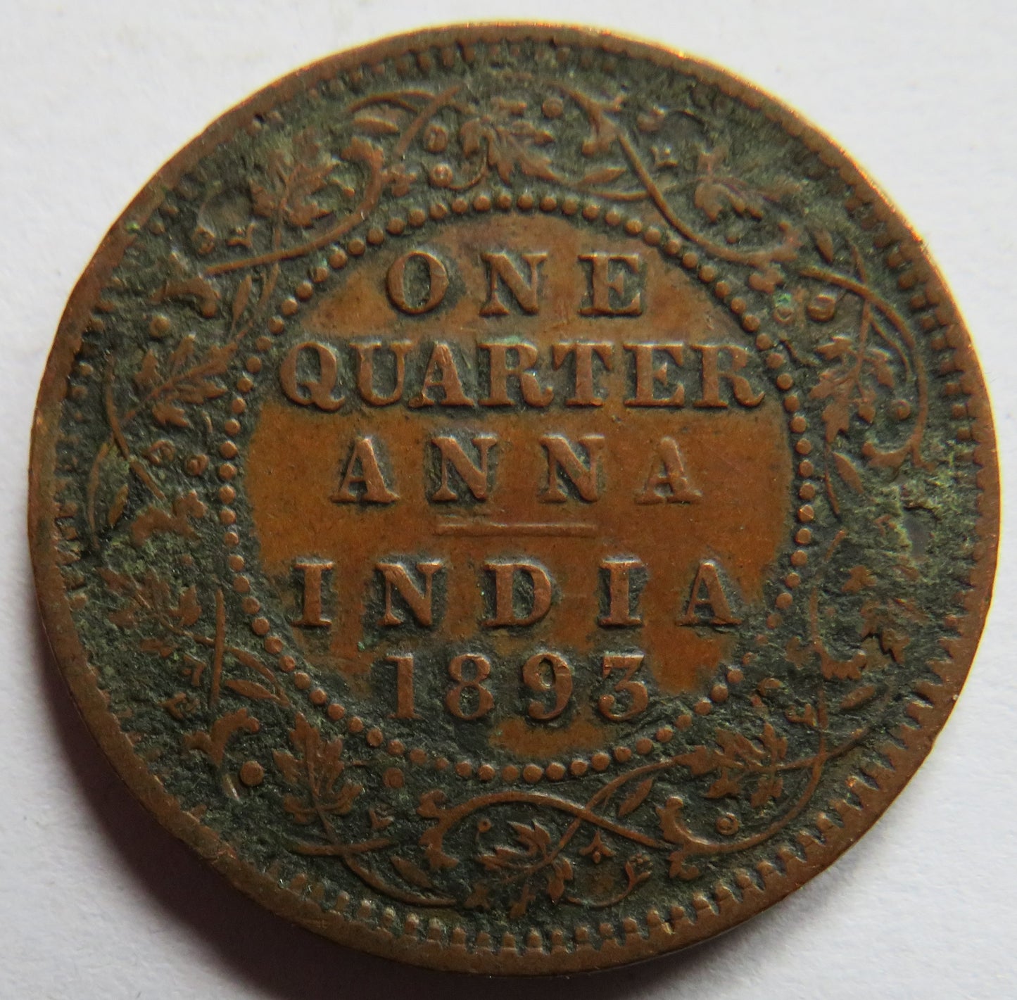 1893 Queen Victoria India 1/4 Anna Coin