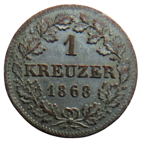 1868 German States Bavaria One Kreuzer Coin