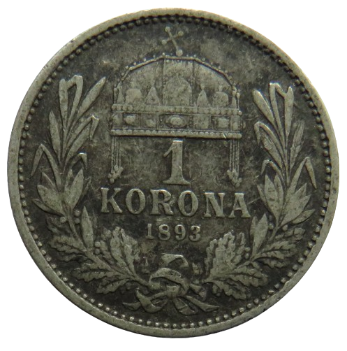 1893 Hungary Silver One Korona Coin