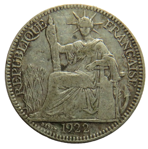1922 French Indo-China Silver 10 Cents Coin