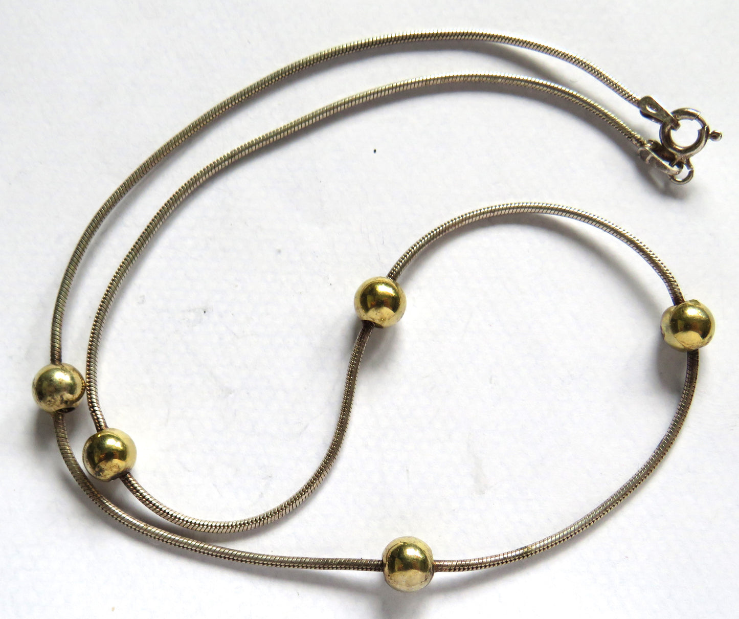 Stylish Ladies Sterling Silver & Gold Bead Necklace