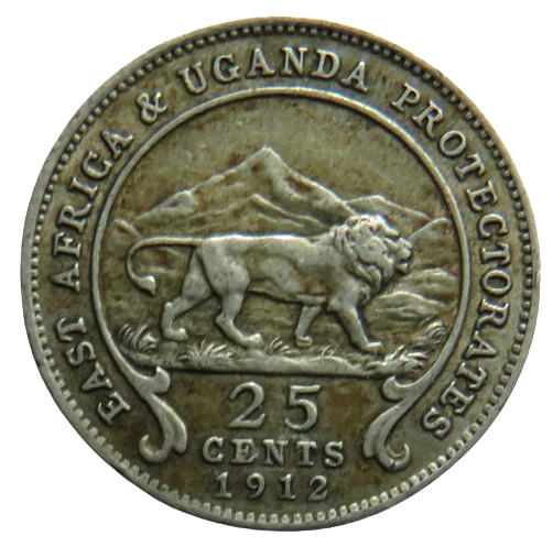 1912 East Africa & Uganda Protectorates Silver 25 Cents Coin