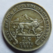 Load image into Gallery viewer, 1912 East Africa &amp; Uganda Protectorates Silver 25 Cents Coin
