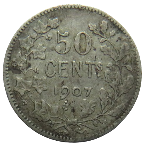 1907 Belgium Silver 50 Centimes Coin