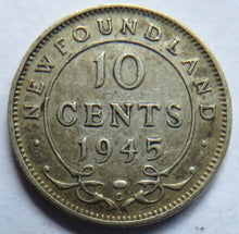 Load image into Gallery viewer, 1945 King George VI Newfoundland Silver 10 Cents Coin
