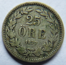 Load image into Gallery viewer, 1877 Sweden Silver 25 Ore Coin
