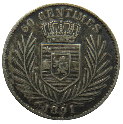 1891 Congo Free State Silver 50 Centimes Coin