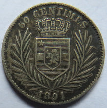 Load image into Gallery viewer, 1891 Congo Free State Silver 50 Centimes Coin
