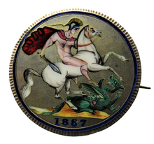 Load image into Gallery viewer, 1887 Queen Victoria Enamelled Silver Crown Coin Brooch
