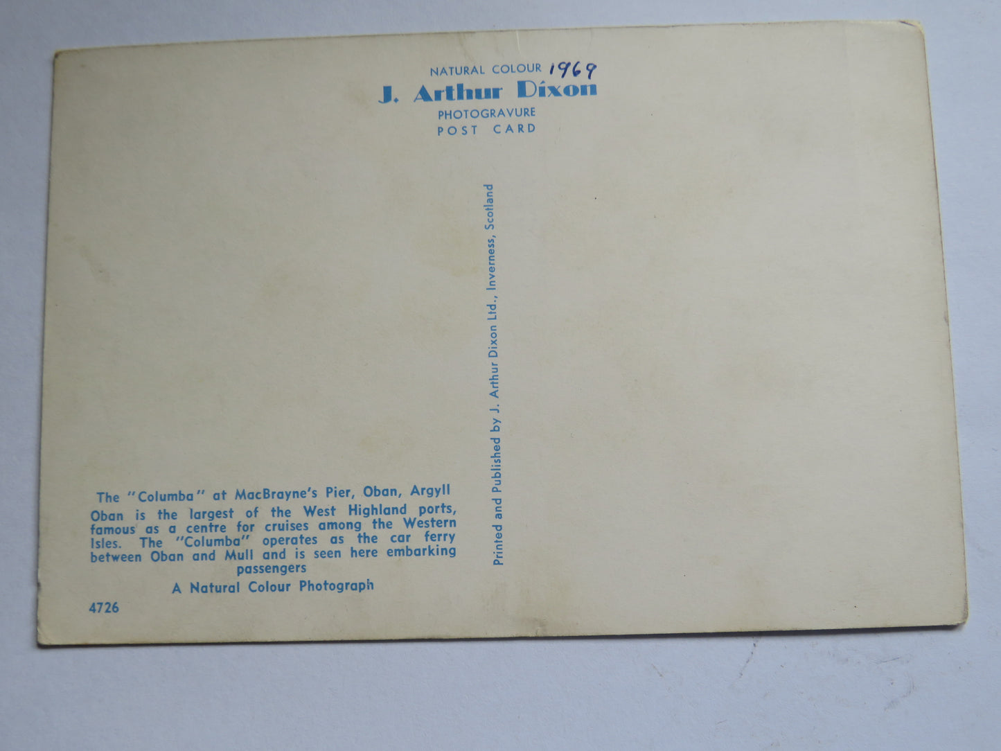 Vintage Postcard of The "Columba" At MacBrayne's Pier, Oban