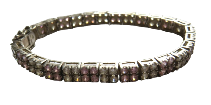 Stylish Ladies Sterling Silver & Pink & Clear CZ Stone Bracelet