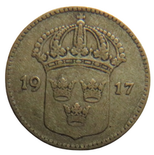 Load image into Gallery viewer, 1917 Sweden Silver 10 Ore Coin
