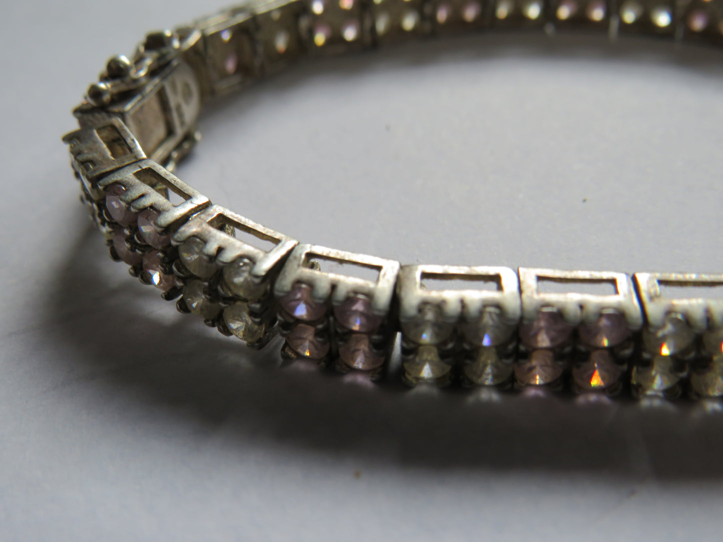 Stylish Ladies Sterling Silver & Pink & Clear CZ Stone Bracelet