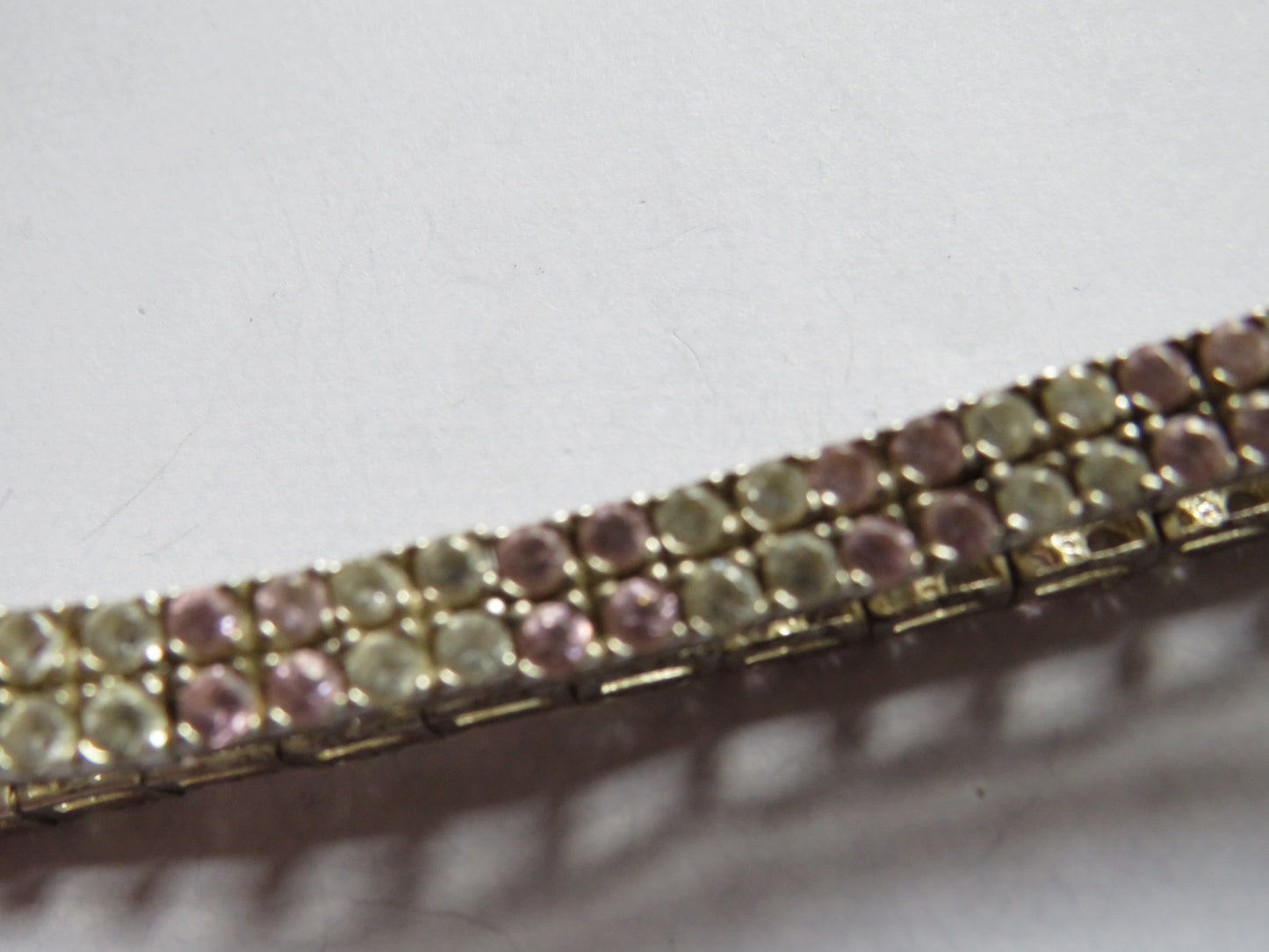 Stylish Ladies Sterling Silver & Pink & Clear CZ Stone Bracelet