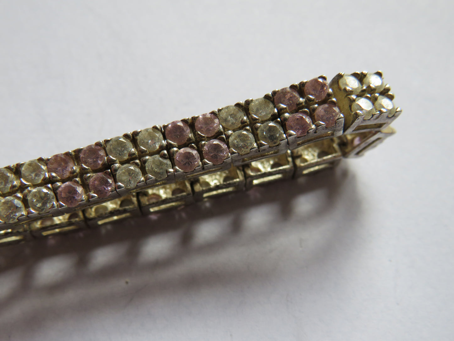 Stylish Ladies Sterling Silver & Pink & Clear CZ Stone Bracelet
