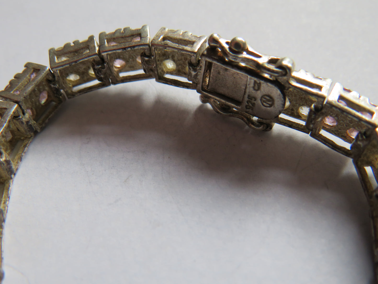 Stylish Ladies Sterling Silver & Pink & Clear CZ Stone Bracelet