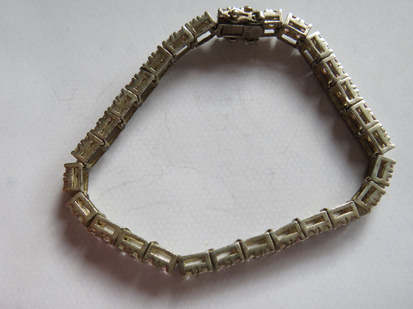 Stylish Ladies Sterling Silver & Pink & Clear CZ Stone Bracelet